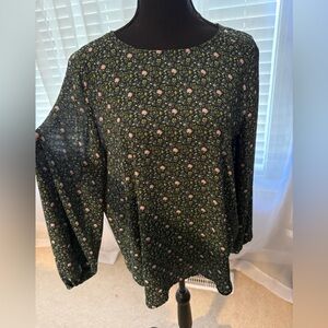 LOFT Dark Green Floral Blouse
